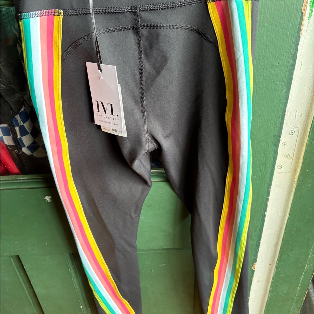 IVL Collective Women's Black Leggings with Rainbow Stripes